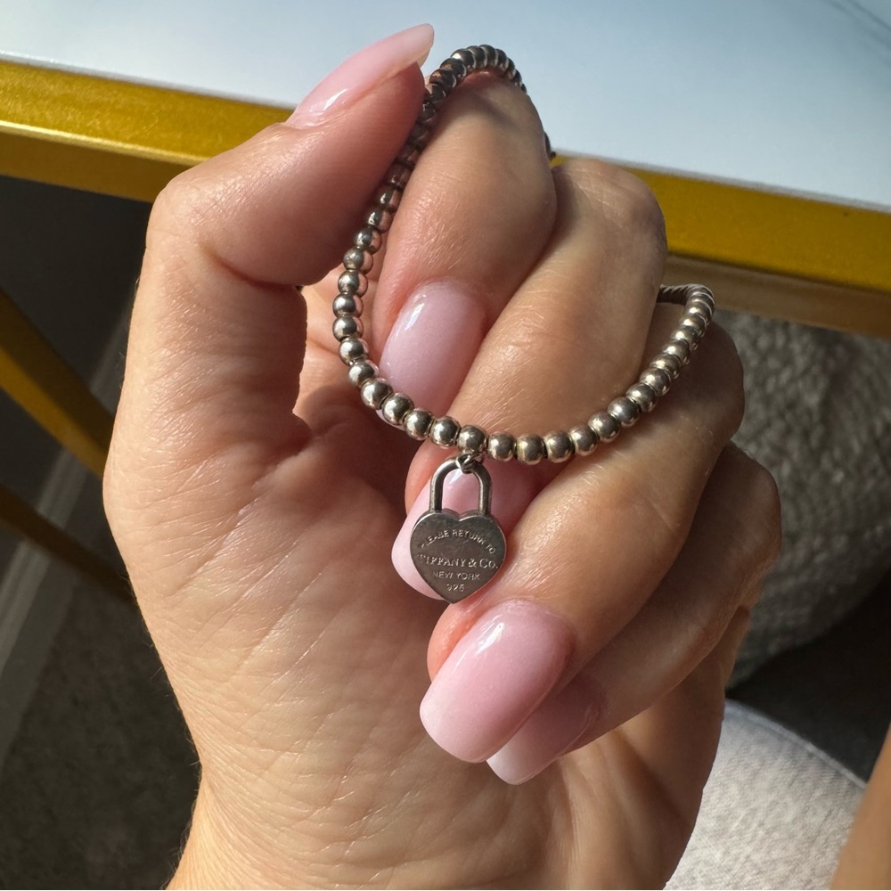 Tiffany & Co. Sterling Silver Beaded Bracelet with Heart Pendant